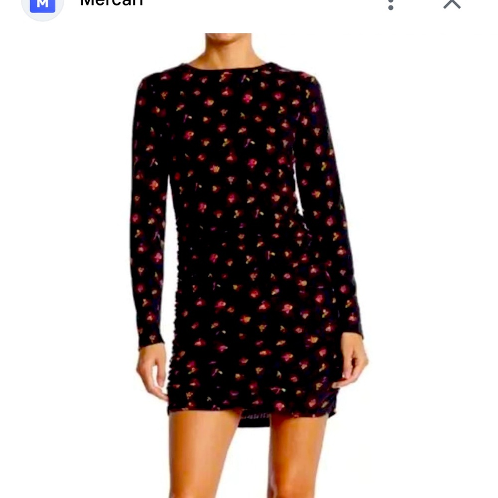 Abound Nordstrom Ribbed KnitFloral T/Shirt Dress NWOT Long Sleeve Ruched Size M